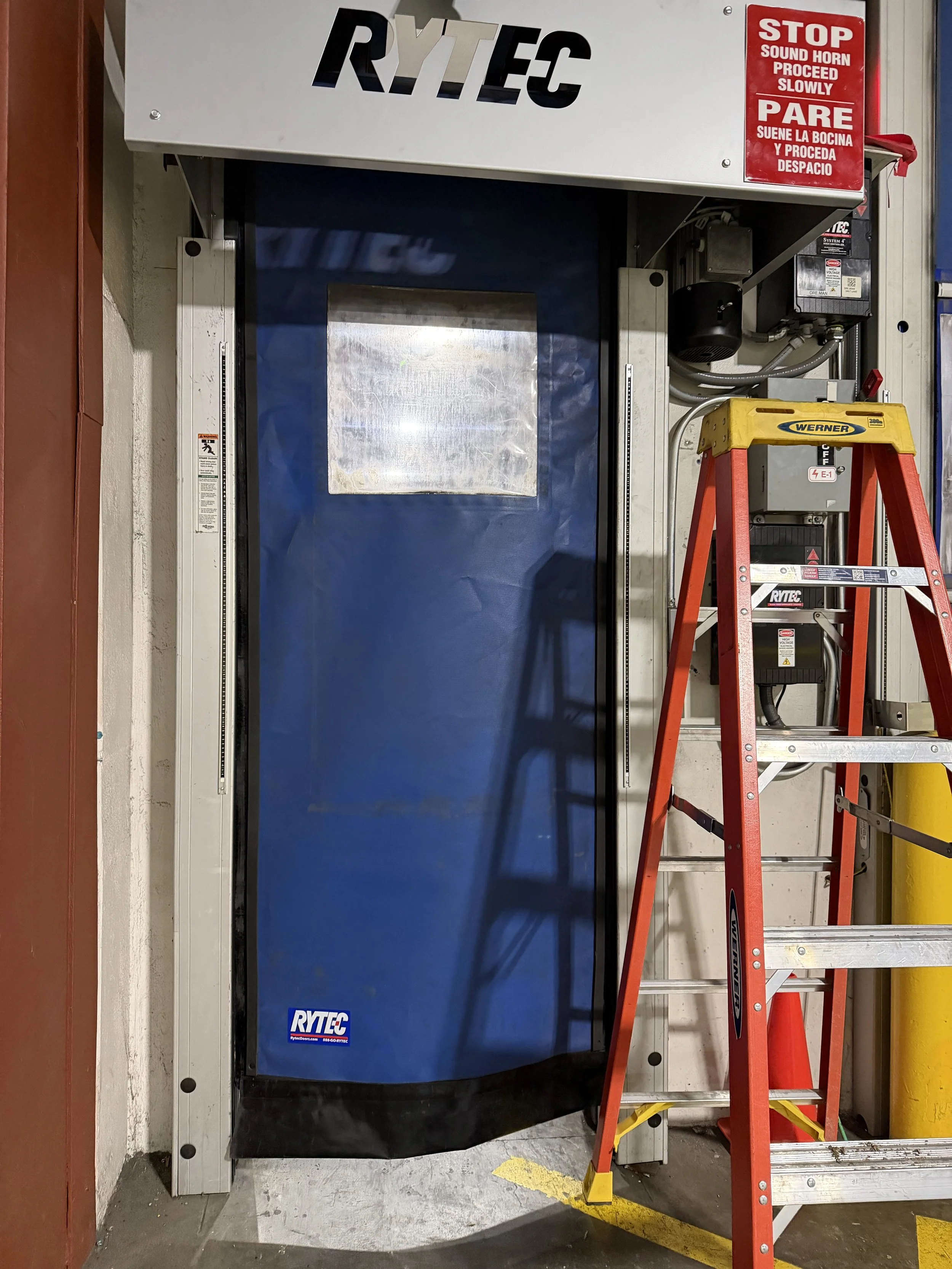 Loading dock area with dock equipment